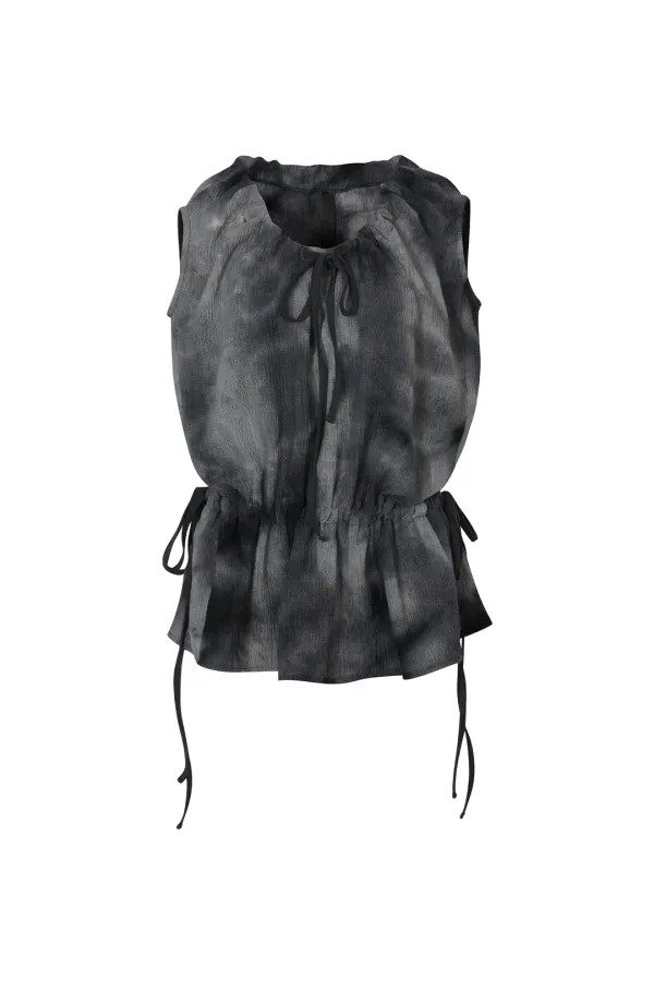 STRING OFF-SHOULDER BLOUSE CHARCOAL