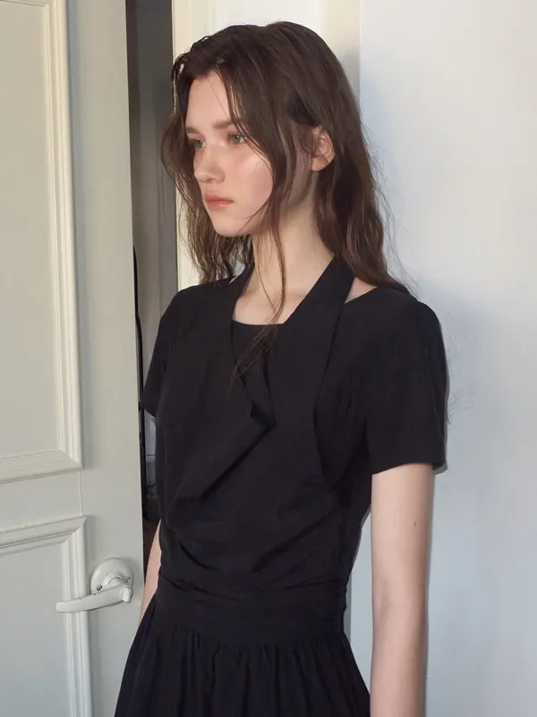 Layered Halter Dress, Black