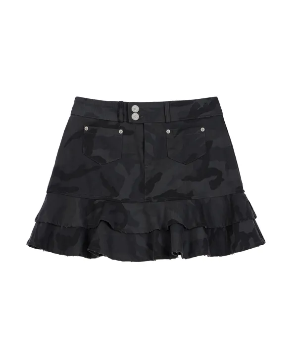 Rebel Layer Frill Mini Skirt [Gray Camo]