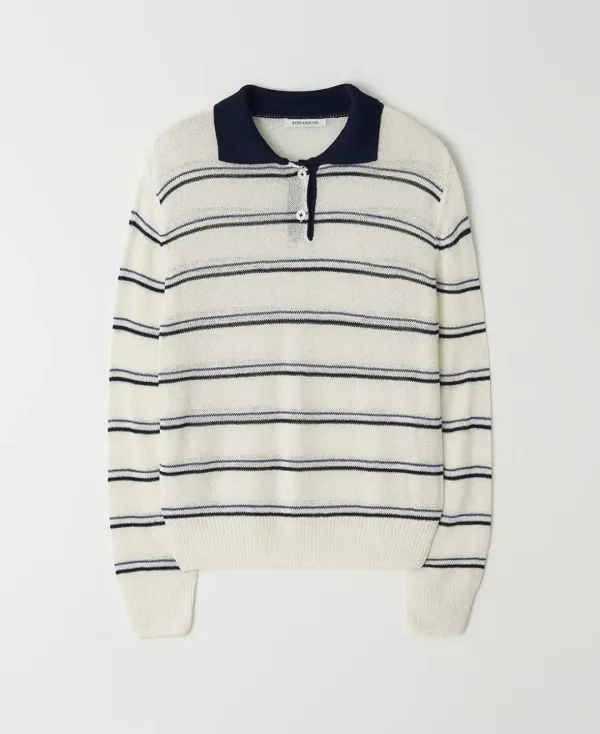 [11차] Stripe collar linen knit_NAVY