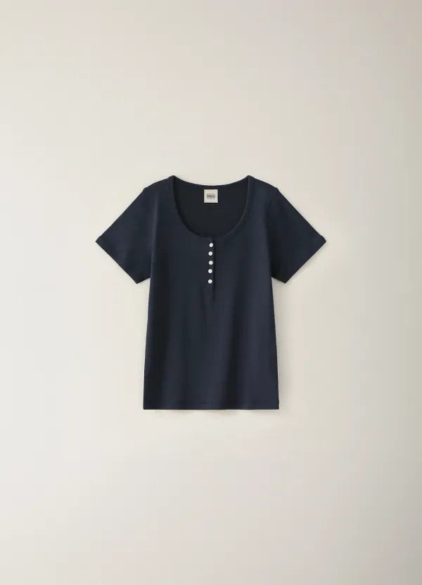 Modern Button Short T-Shirt - Navy