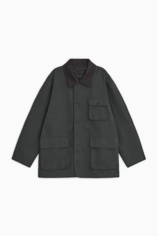 REVERSIBLE FLORAL COTTON JACKET, CHARCOAL
