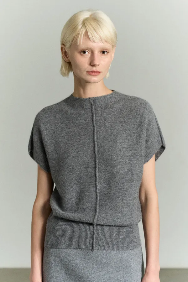 RACOON WOOL HALF SLEEVE TOP GRAY