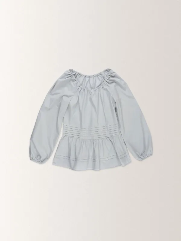 COTTON PINTUCK FLARE BLOUSE [ PALE BLUE ]