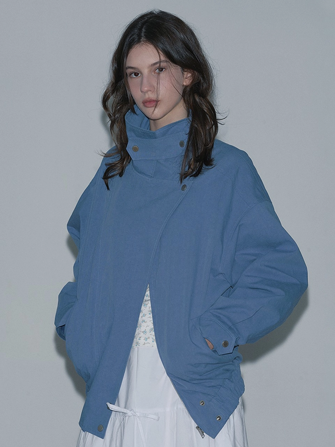 마가린핑거스 HIGH-NECK COTTON BOMBER JACKET (BLUE) 상품 이미지 1