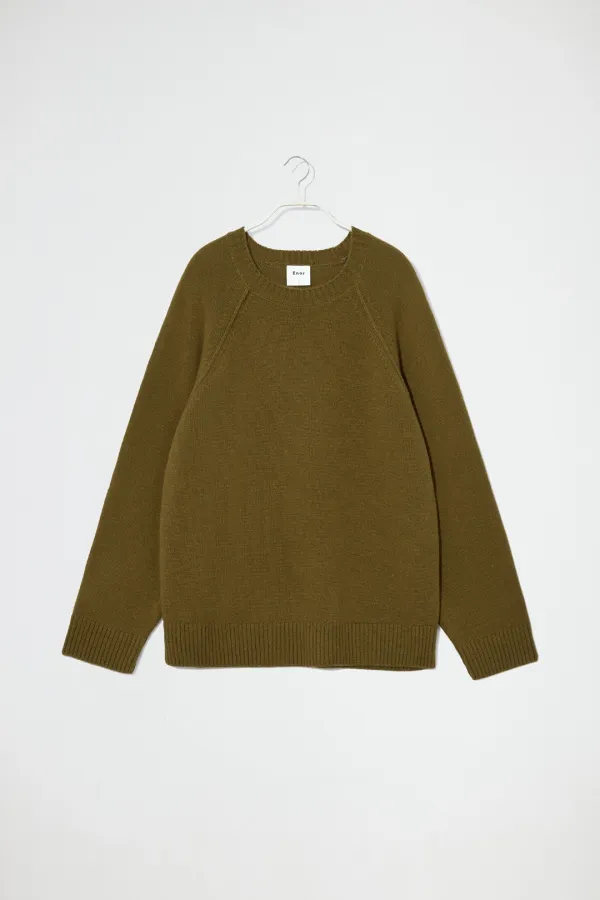 WOOL BLEND RAGLAN PULLOVER - OLIVE