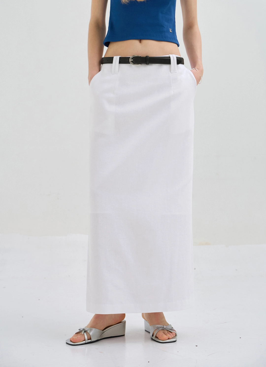 오디에스 Linen Double Belt Skirt (Black) 상품 이미지 2