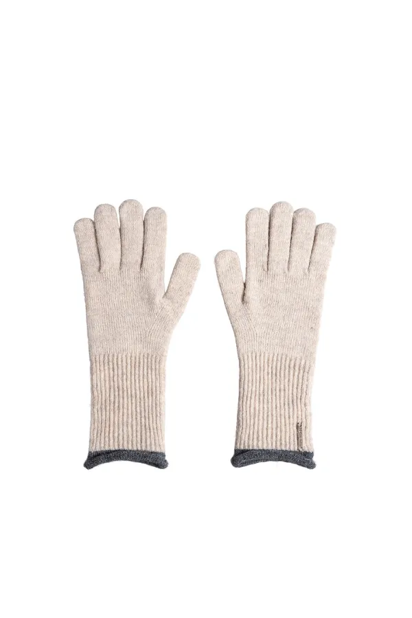 COLOR-BLOCK CUFF GLOVES FOR WOMEN IN LIGHT BEIGE