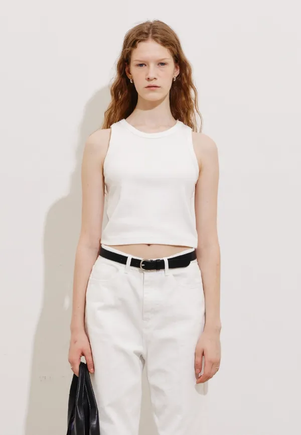RIBBED SLEEVELESS CROP TOP - WHITE