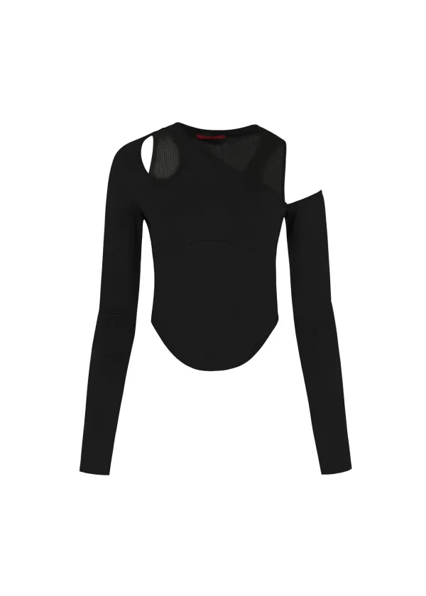 [2ND] CUT-OUT MIXED TOP, BLACK