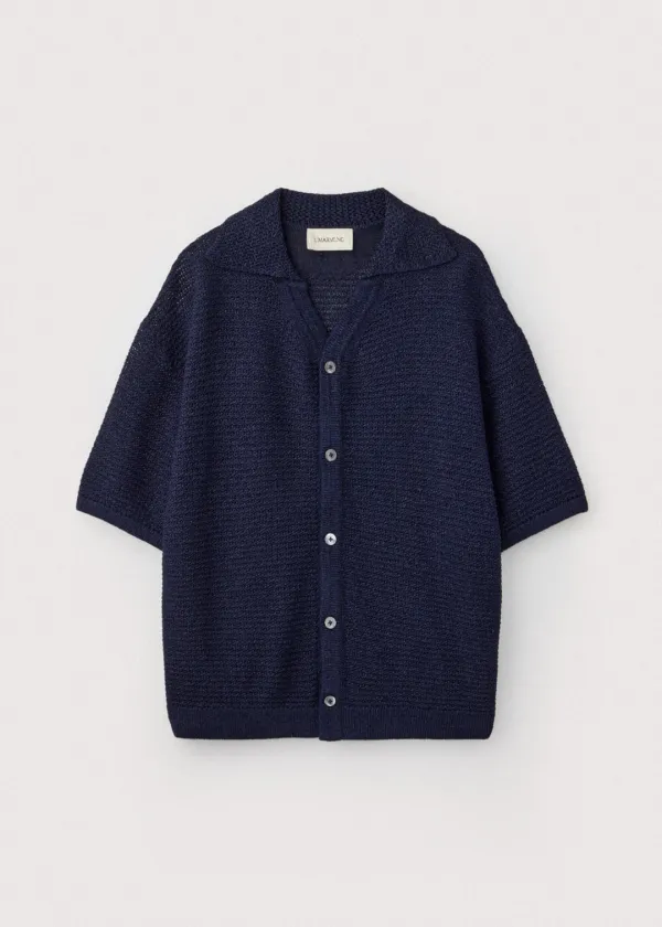 Japanese paper yarn crochet shirts_Deep sea