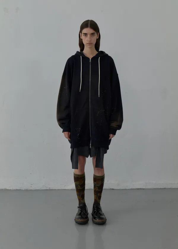 WASHED LONG ZIP-UP HOODIE (NAVY)