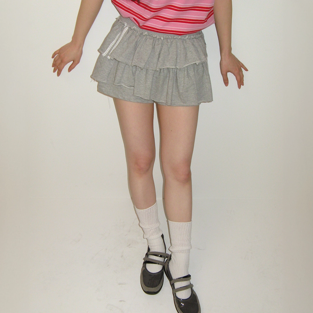 론론 IRREGULAR RUFFLE PANTSKIRT GREY 상품 이미지 1