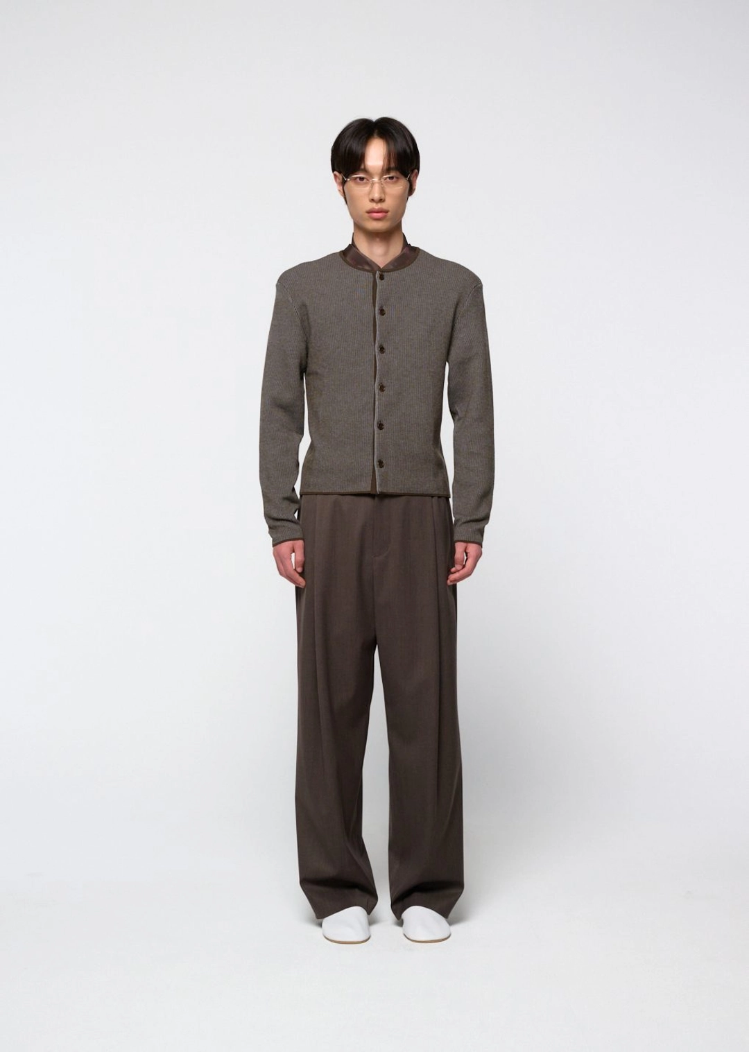 아모멘토 Stripe button up cardigan, Brown 상품 이미지 2