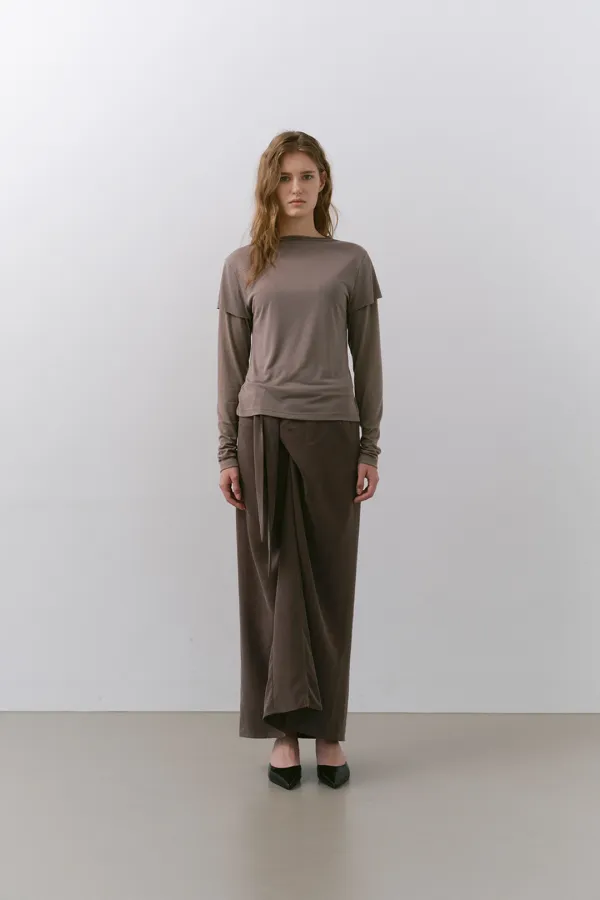 SCULPT WRAP SKIRT, BROWN