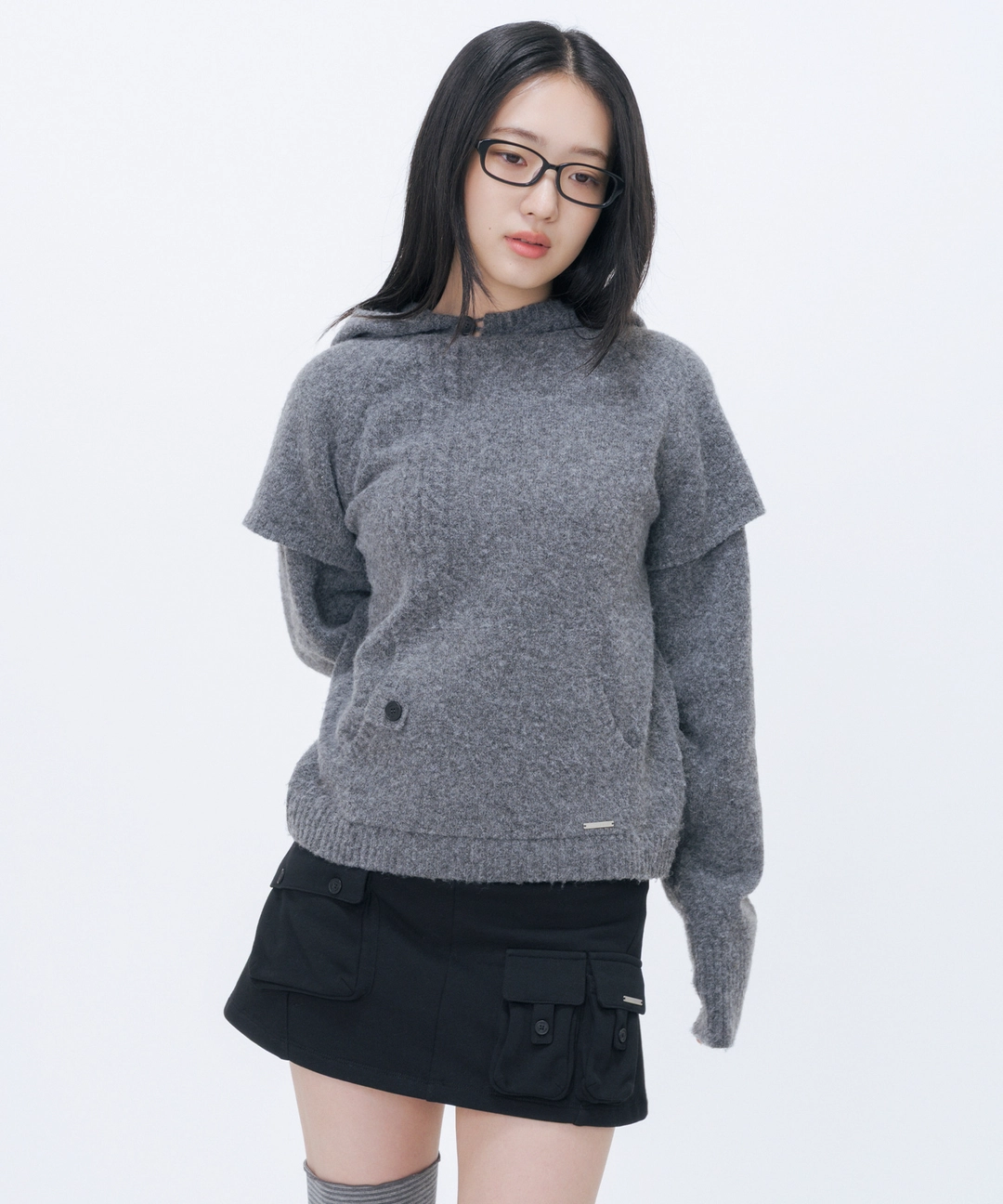 미세키서울 [10월 19일 발매] Layered twist hoodie knit CHARCOAL 상품 이미지 2