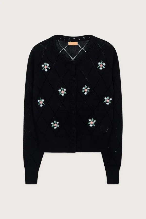 Crochet Flower Cardigan (Black)