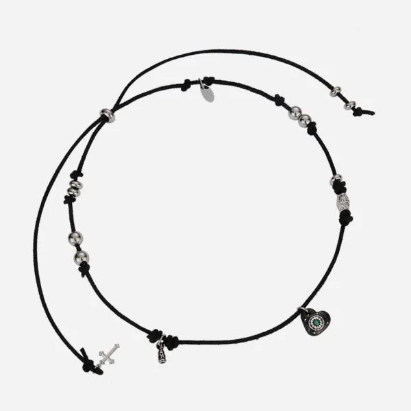 totem leather necklace-black