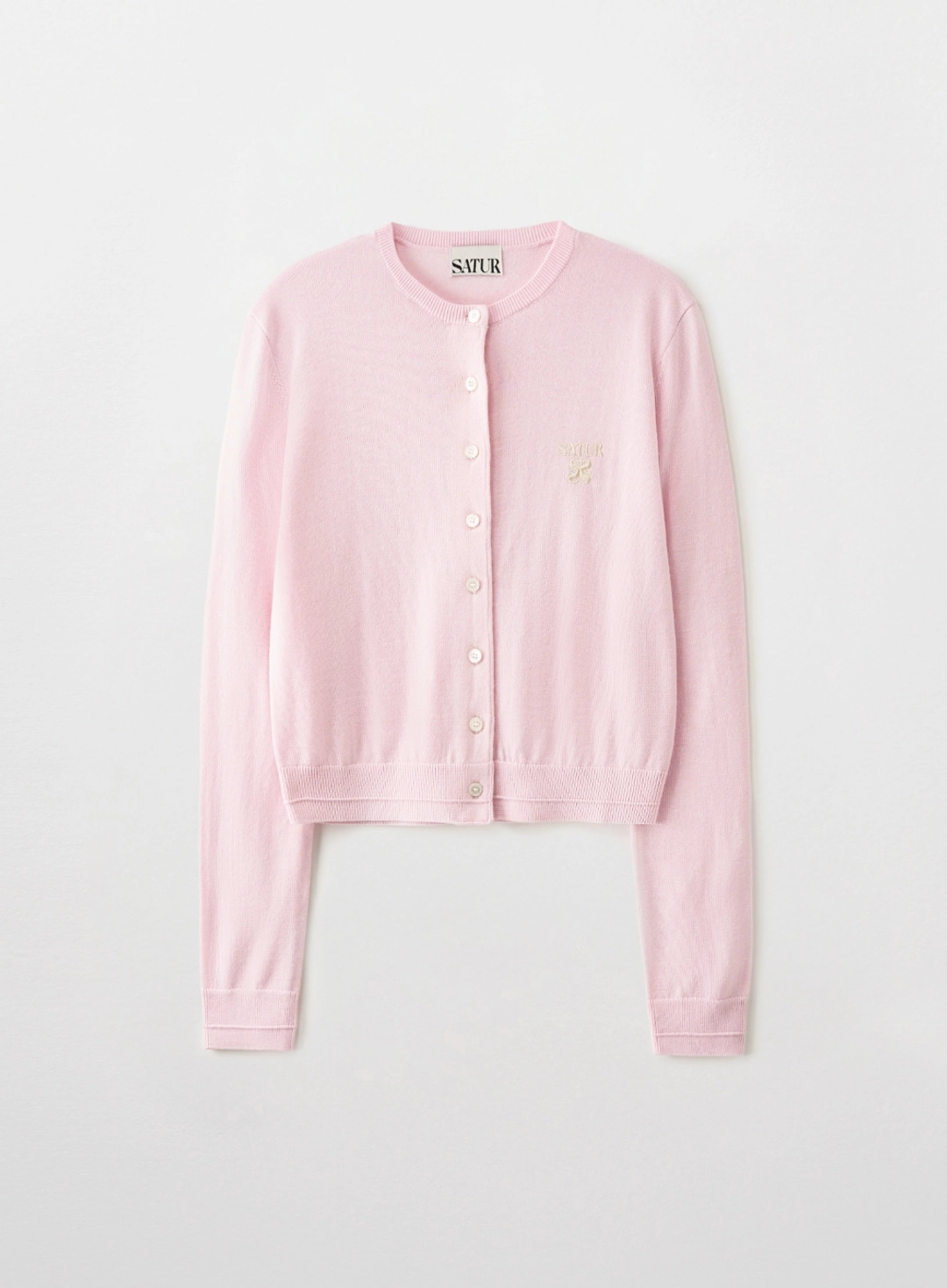 세터 [신예은 Pick] (W) Loren Basic Crewneck Fine Cardigan - Pink 상품 이미지 1