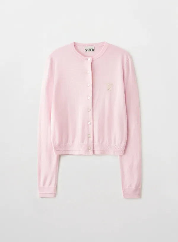 [신예은 Pick] (W) Loren Basic Crewneck Fine Cardigan - Pink