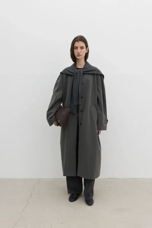 Cotton Long Trench Coat (Dark Gray)