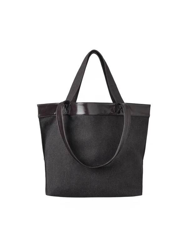 [1st REORDER] LEATHER EDGE CANVAS BAG [CHARCOAL]