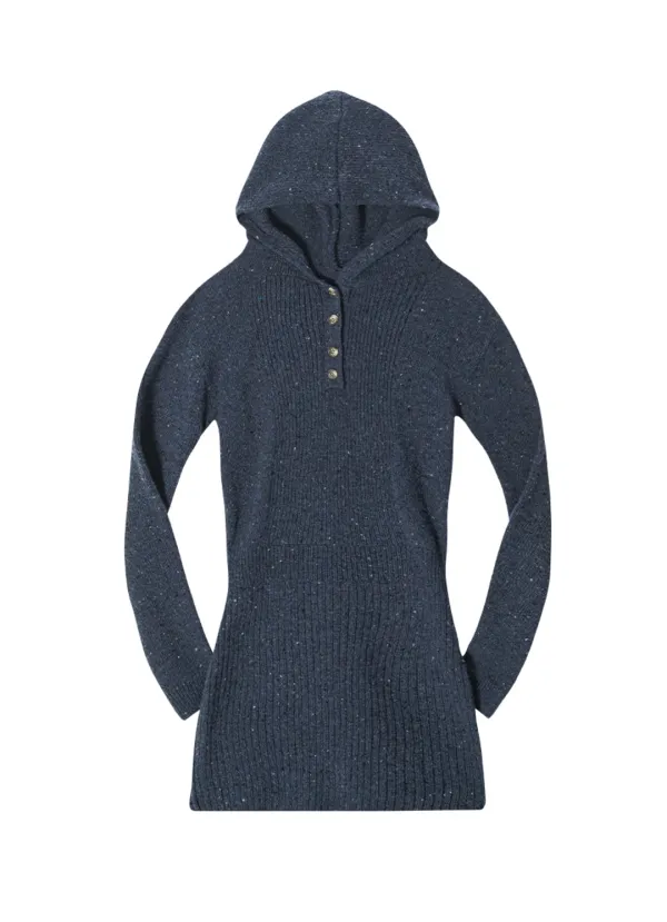 COBALT HOOD KNIT DRESS / BLUE