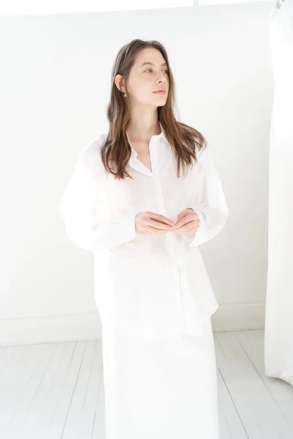 Over wrap shirt ( Ivory / Black )