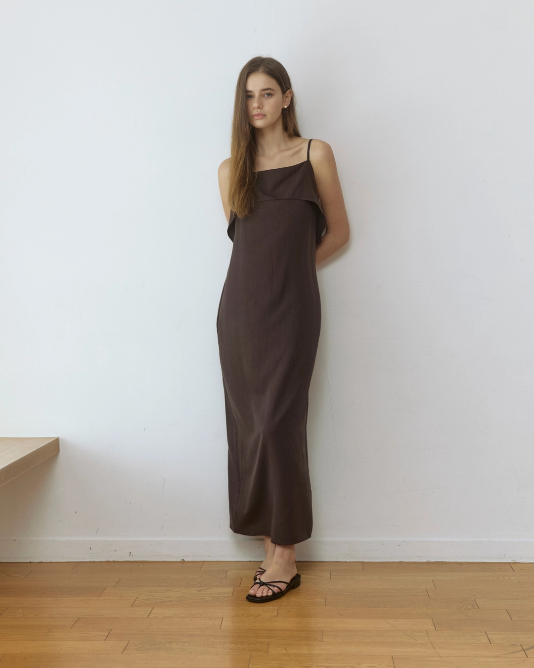 어다울 [6/4 예약발송] Ruffle slip long dress - brown 상품 이미지 1