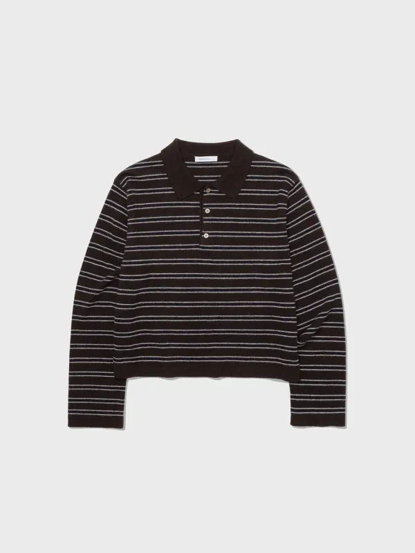 Merino Cash Striped Polo Sweater_Brown
