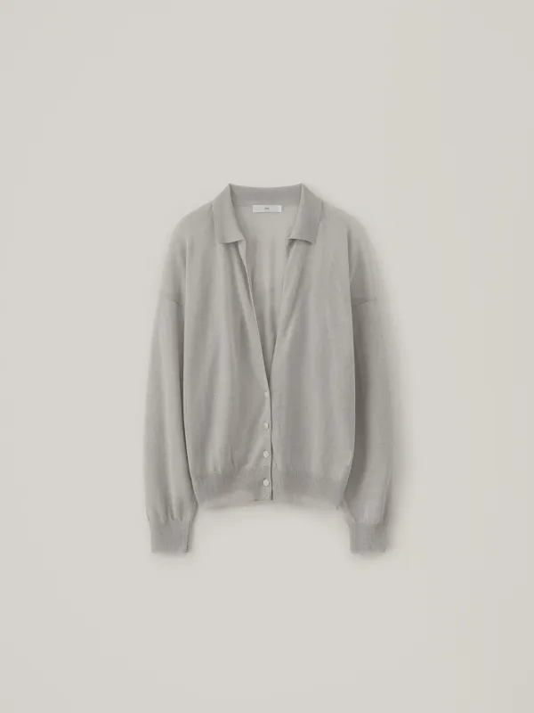 Linen Deep Collar Cardigan - Light Gray