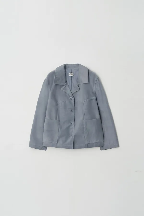 Open Collar Leather Jacket (light blue)