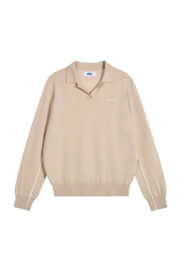 (W) COLLAR KNIT TOP-BEIGE