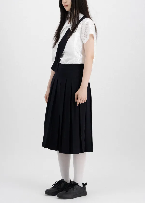 CROSS PLEATS SKIRT - NAVY