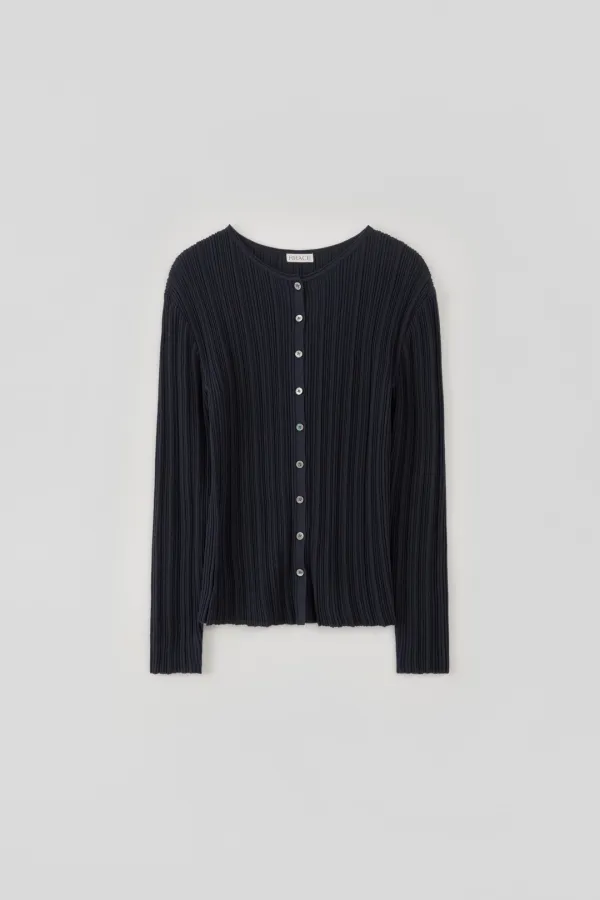 Pleats Long Sleeve Cardigan_Navy