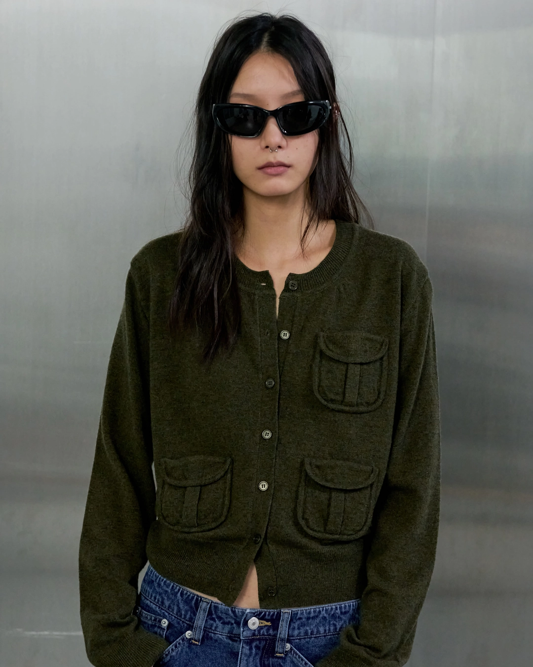 오데스 3-POCKET WOOL CARDIGAN - KHAKI 상품 이미지 1