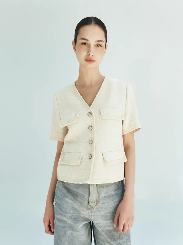 TFR 4 BUTTON TWEED JACKET_IVORY
