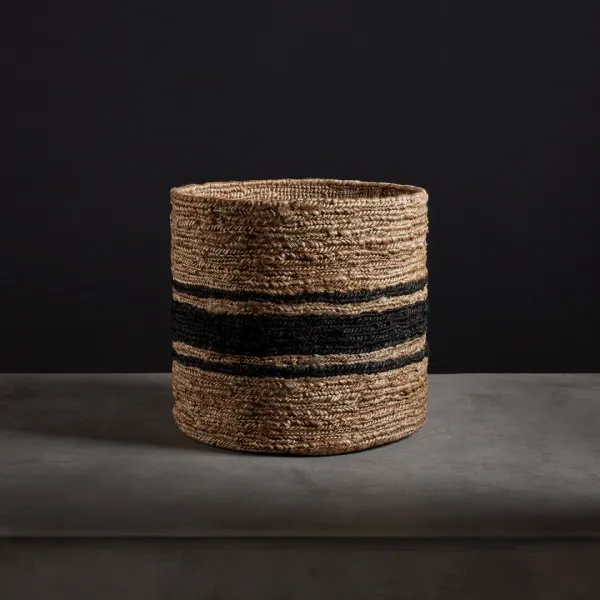 Jute Basket 15 X 14 - Natural/Charcoal Stripe