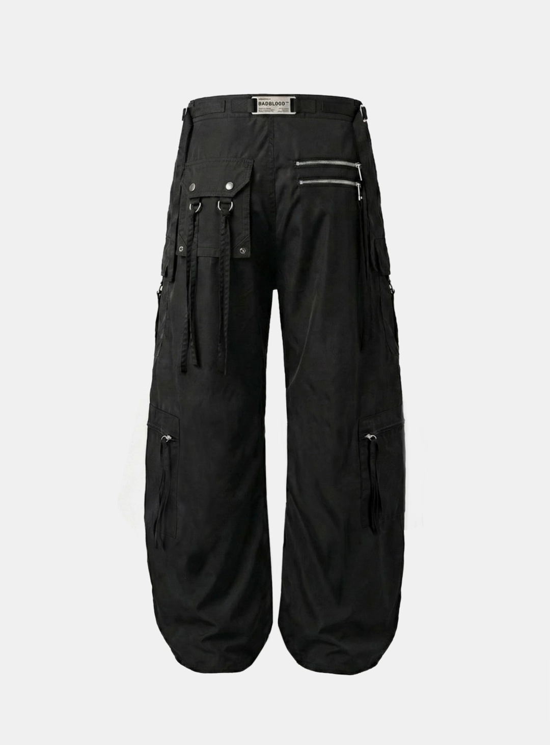배드블러드 [w-pts26-065] Strap Semi-Curved Fit Cargo Pants - Black 상품 이미지 2