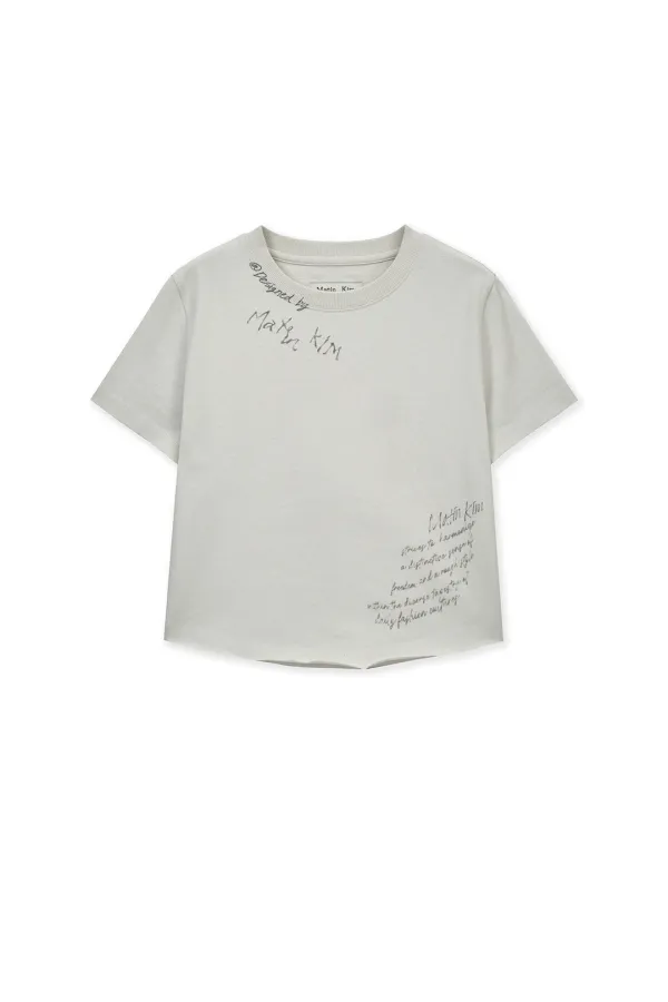 GRAFFITI ROUND HEM CROP TOP IN CREAM
