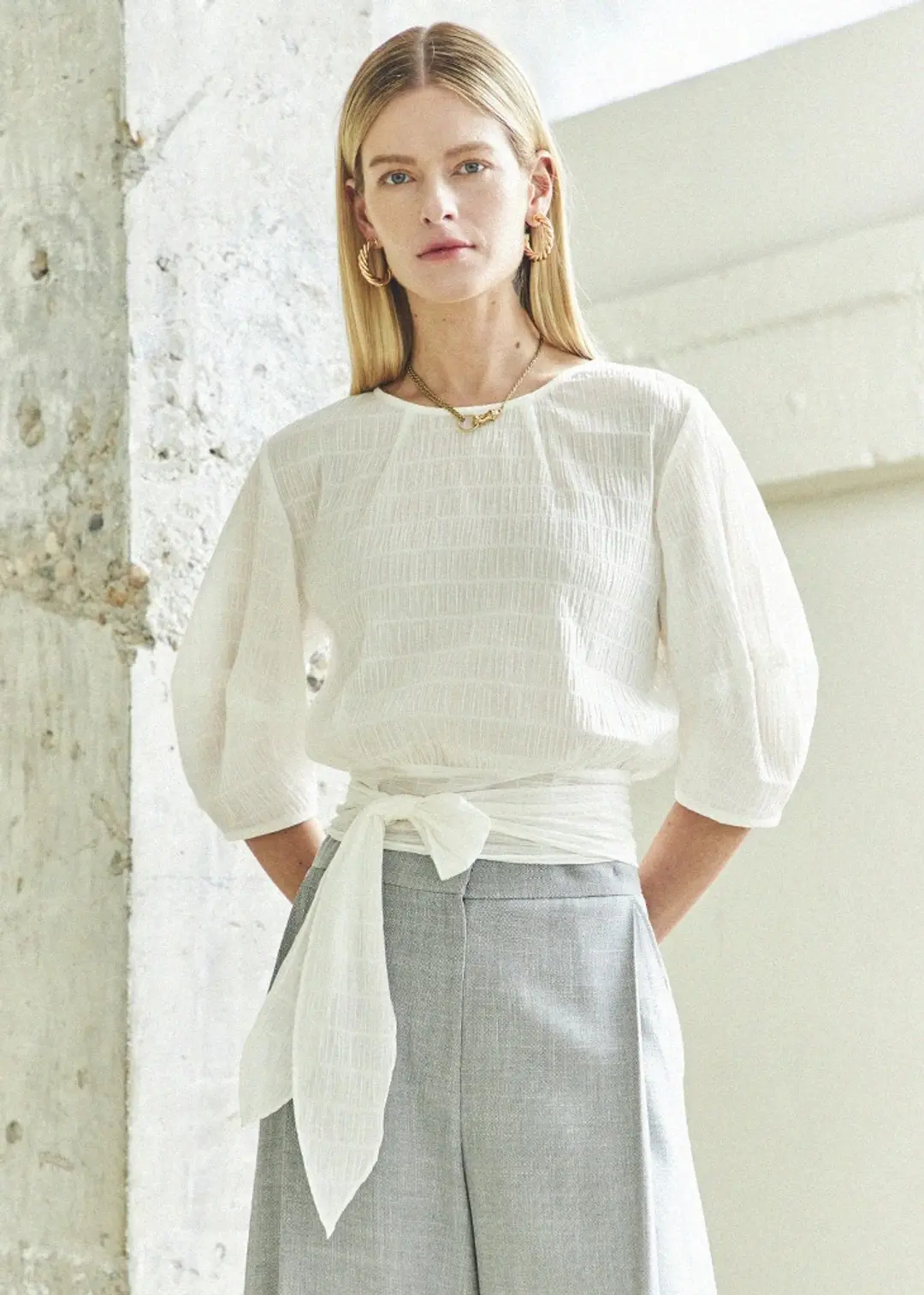 메종드이네스 WAIST RIBBON TIE BLOUSE_WHITE 상품 이미지 1