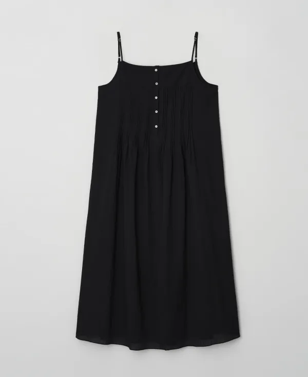 Pintuck Button Slip Dress_BLACK