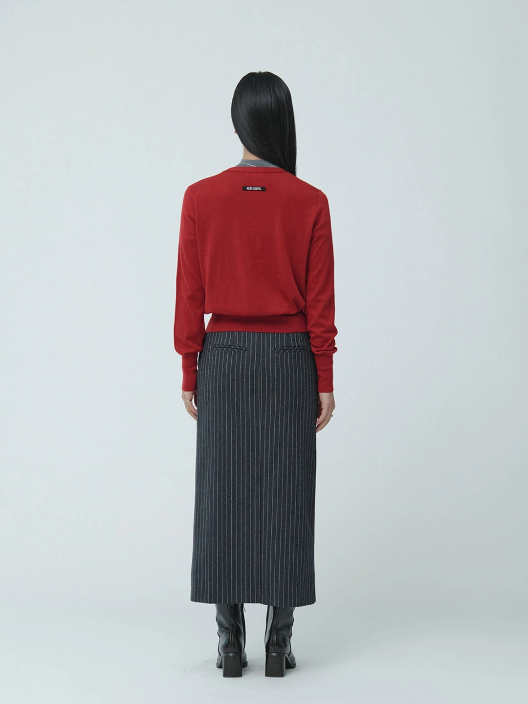 뮤제 [ESSENTIEL] SERENITE Signature Tape Detail Wool-Blend Knit Cardigan_Red 상품 이미지 2