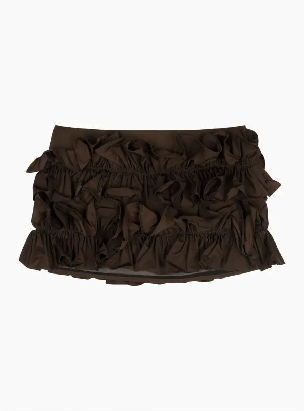 NYLON RUFFLE SKIRT (BROWN)