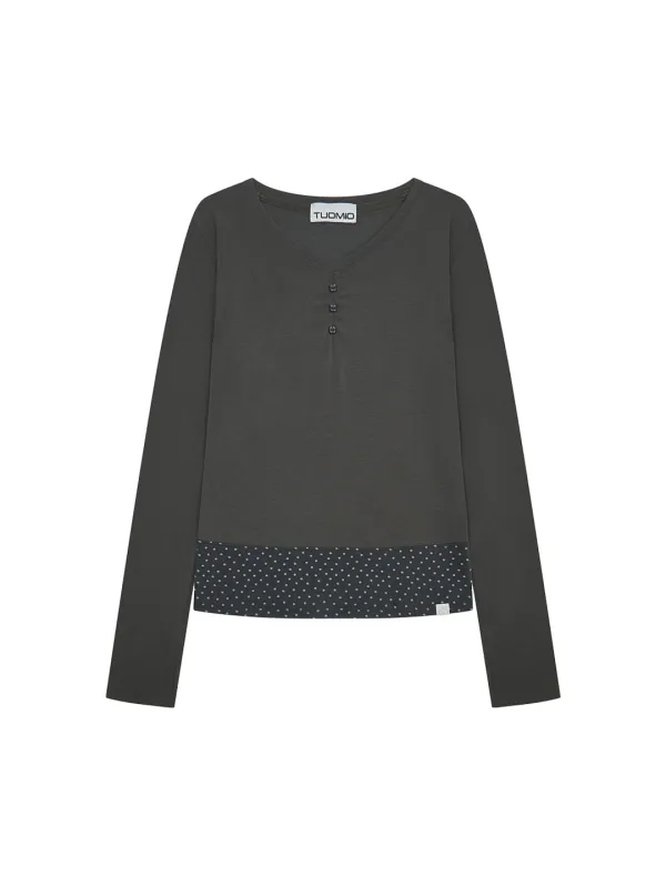 FLORAL BRUSHED LONG SLEEVE [CHARCOAL]