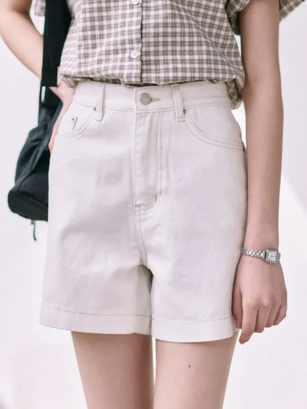 Half Cotton White Denim Pants_White