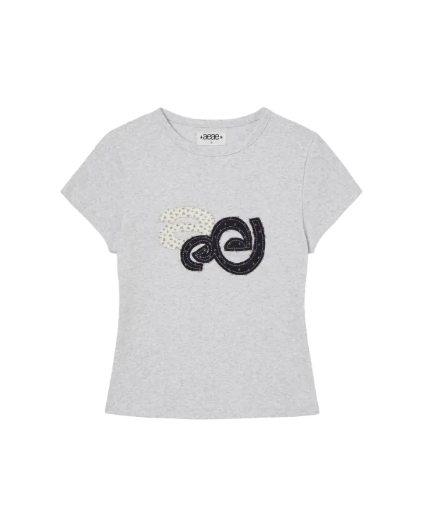 APPLIQUE FLOWER LOGO TEE [LIGHT GREY]