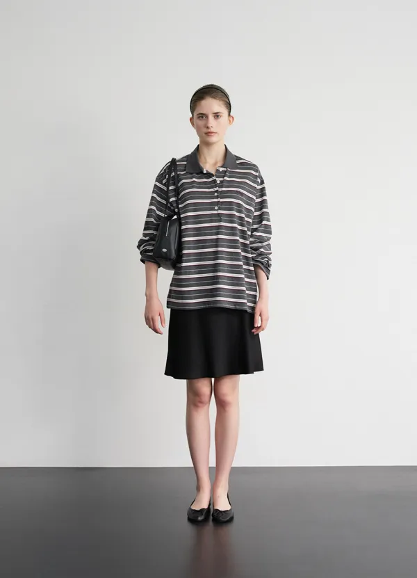 Lang Stripe Polo Top_Grey [10월말 순차 배송]
