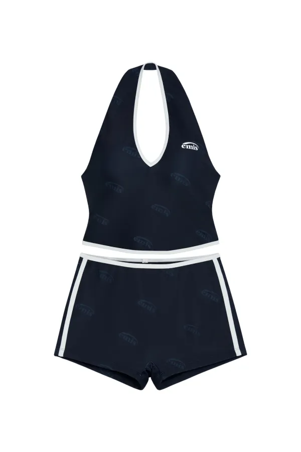 HALTER TWO-PIECE SWIM SET-NAVY