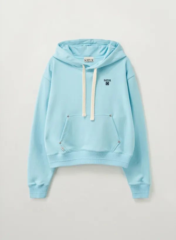 (W) Loren Small Logo Rivet Hoodie - Sky Blue